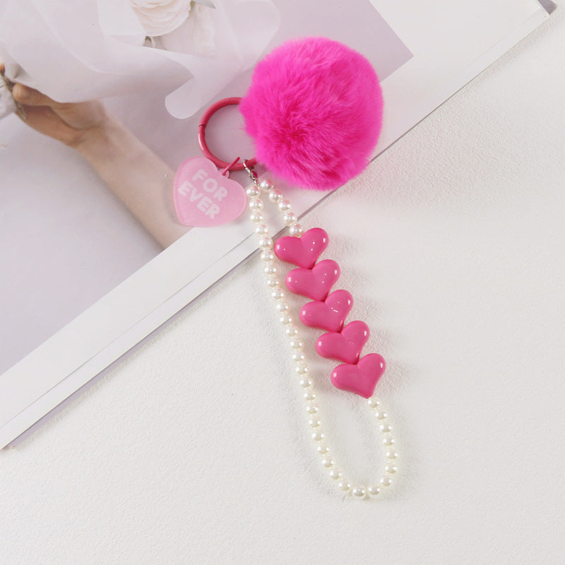 Wholesale Colorful Love Fur Ball Beaded Keychain